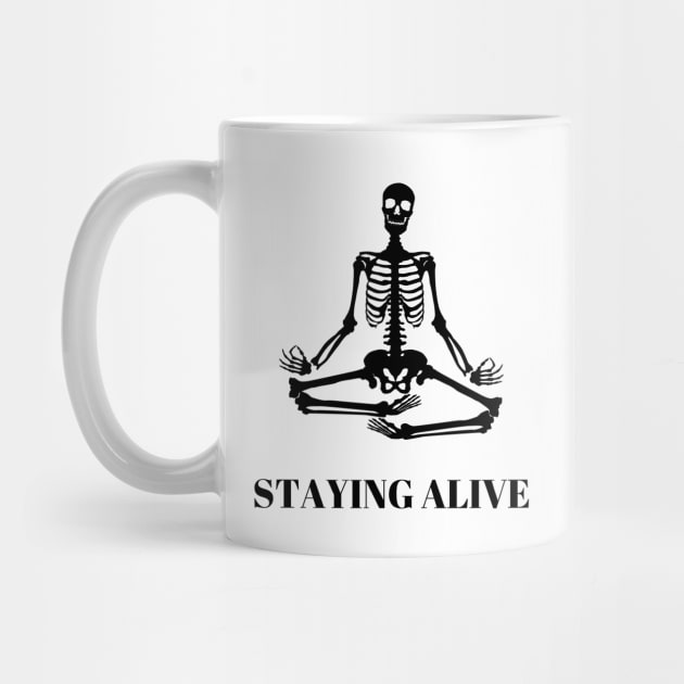 staying alive, meditating skeleton, funny halloween sticker by Rady